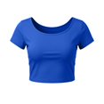thumbnail image 1 of VSSSJ Crop Tops pour Femmes Manches Courtes Col Rond Extensible Chemise Décontractée Ajustée Solide Confortable Été Basique T-Shirts Courts Bleus Taille Unique, 1 of 5