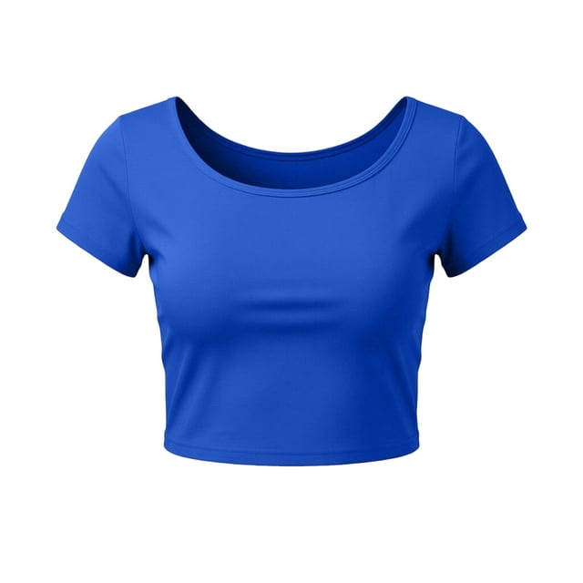VSSSJ Crop Tops pour Femmes Manches Courtes Col Rond Extensible Chemise Décontractée Ajustée Solide Confortable Été Basique T-Shirts Courts Bleus Taille Unique