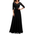 thumbnail image 1 of Faithtur Nouvelle Mode Femmes Longue Robe Couleur Unie Patchwork Dentelle V-Cou à Manches Mi Dos Sans Fermeture Éclair Robe de Femme, 1 of 5