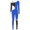 thumbnail image 3 of Raenseen Womens' Long Sleeve Unitard Gymnastics Ballet Dance Bodysuit Metallic Color Block Jumpsuit NavyBlue S, 3 of 7