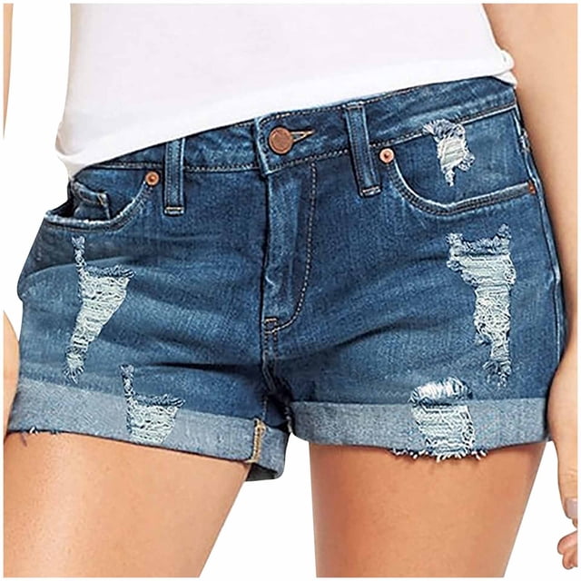 Birdeem Womens Denim Button Zipper Short Summer Mid Waist Stretchy Pockets Jean Shorts