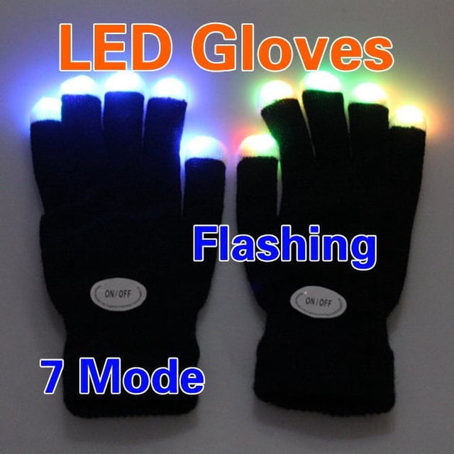Flashing Gloves Glow 7 Mode LED Rave Light Finger Lighting Mitt Black