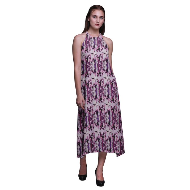 Bimba Robe Dos Nu Teinture sur Nœuds d'Été pour Fête, Col Licou, Tenue de Plage pour Femmes - Très Petit