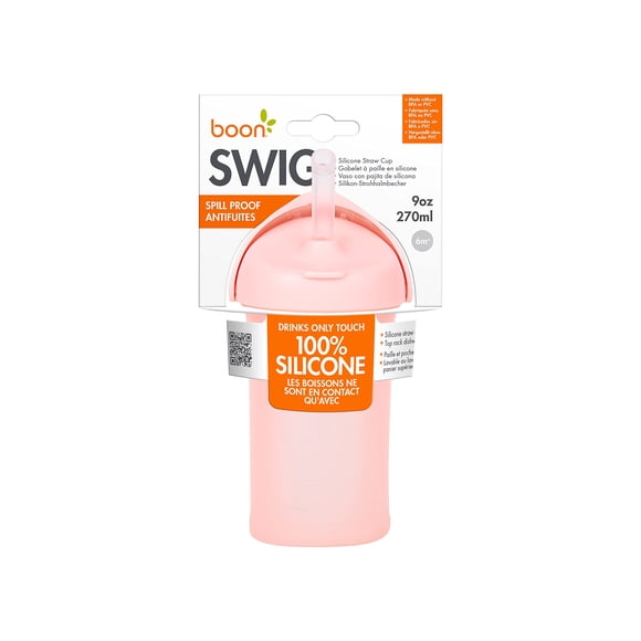 Boon Swig Toddler Silicone Straw Cup 9 Ounces Pink