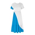 thumbnail image 4 of Besolor Robe d'Été Décontractée pour Femme à Blocs de Couleur, Manches Courtes, Col Ras du Cou, Plissée, Fluide, à Étages, Maxi avec Poches, 4 of 4