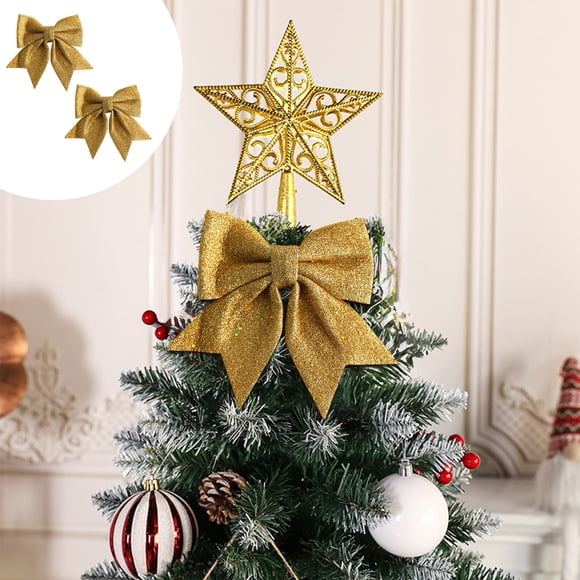 Cagogo under $5 Christmas Hair Bows, Glitter Foam Christmas Hair Bows, Cheerleader Outfit Accessories with Ponytail Holders, Strong Hair Ties Bands Elastics Two Packs
