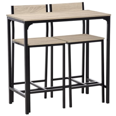 HOMCOM Industrial Bar Table Set Counter Height 3 Piece Natural Wood