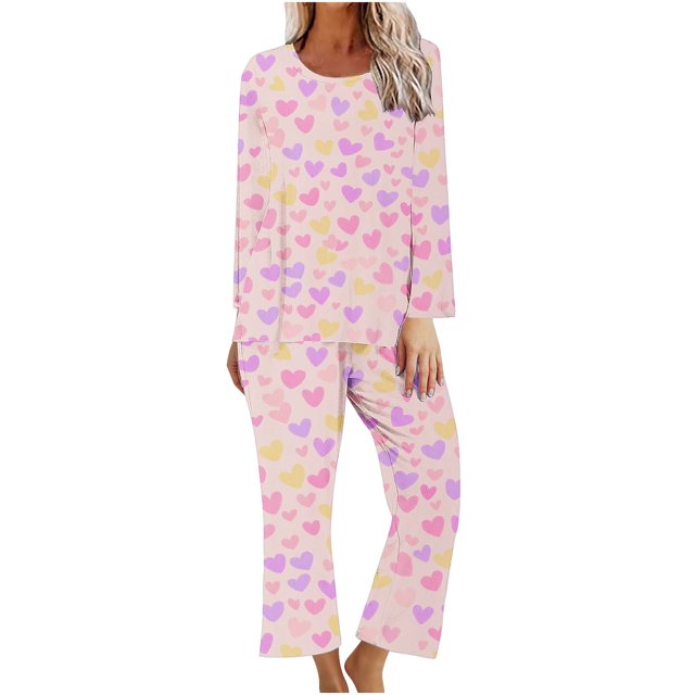 TIMIFIS Pyjamas de la Saint-Valentin pour Femmes - Ensembles de Pyjama pour Femmes 2 Pcs - Haut à Manches Longues Décontracté à Col Ras du Cou et Pantalon Ensembles de Pjs Vêtements de Nuit Vêtements de Détente