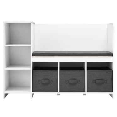 KFFKFF Banc d'Angle de Lecture pour Enfants, Bibliothèque pour Tout-Petits avec Coussin de Siège Amovible, avec 6 Casiers et 3 Tiroirs, Parfait pour les Salles de Jeux, les Chambres Ou les Entrées, Blanc