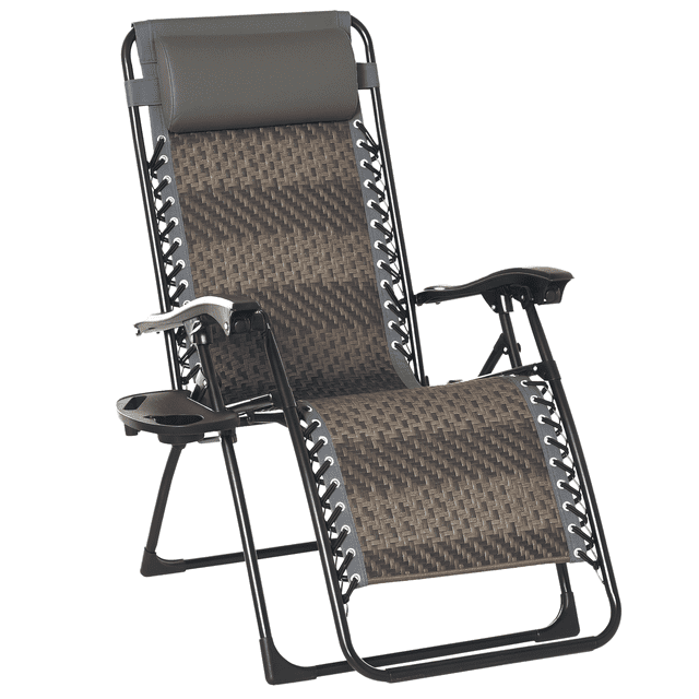 Outsunny Chaise Longue en Osier à Gravité Zéro, Gris