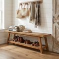 thumbnail image 5 of Tribesigns Solid Wood Entryway Bench, 62.99" Long Shoe Bench  with Storage Shelf for Entryway, Living Room, 5 of 5
