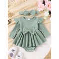 thumbnail image 2 of FOCUSNORM Tenue de Printemps pour Bébé Fille Nouveau-Né Robe à Manches Longues Col Rond avec Nœud et Bandeau Vêtements d'Automne pour Nourrisson, 2 of 9