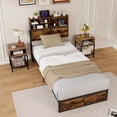 thumbnail image 2 of Costway Twin Bed Frame with Charging Station Storage Headboard Under-bed Storage Space, 2 of 9