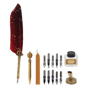 Quill Pen Set, Smoothing Writing Exquisite Styling Feather Pen Retro Elegant For Office For Home For School Red