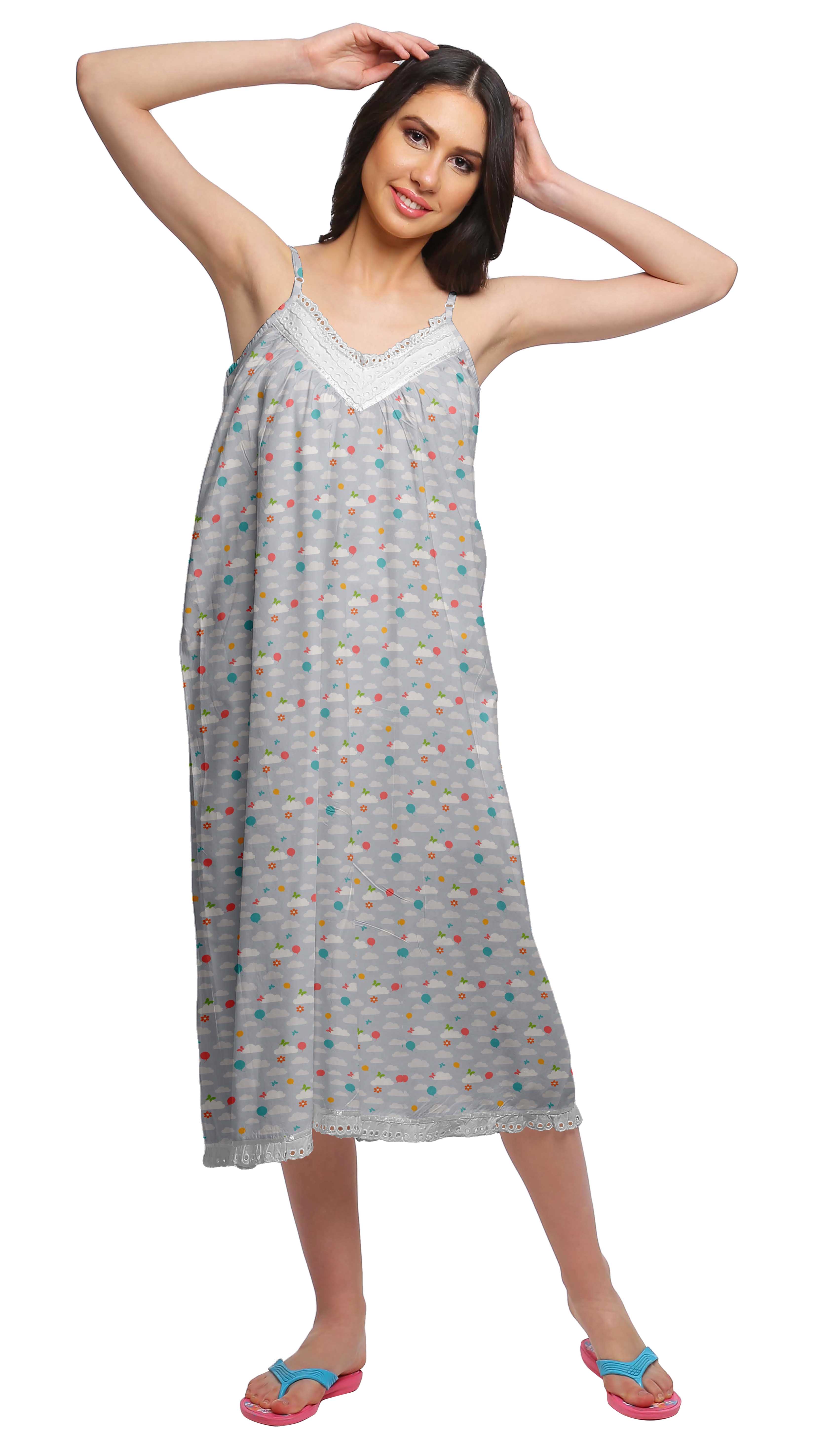 Moomaya Nuisette à Bretelles Spaghetti Imprimée pour Femmes Longueur Genou Tenue de Nuit