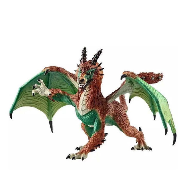 Flying Dragons Toy Figure Realistic Dinosaur Model Kids Birthday Gift Toys. A detailed PVC model of a flying dragon with a reddish-brown body, green wings, and sharp claws, measuring approximately 7.8 inches long and 5 inches high. Suitable for children aged 3 and above, this toy is ideal for imaginative play, dinosaur-themed parties, or as a decorative display piece.