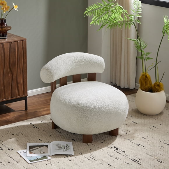 Noble House Modern Boucle Fabric Accent Chair,Plush Rounded Shape with Curved Backrest,Dark Brown