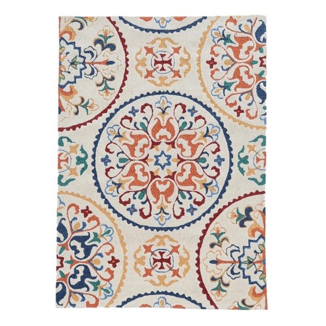 Linon Tapis Tripoli Rondels en Polyester Tufté à la Main 5'x7' en Ivoire