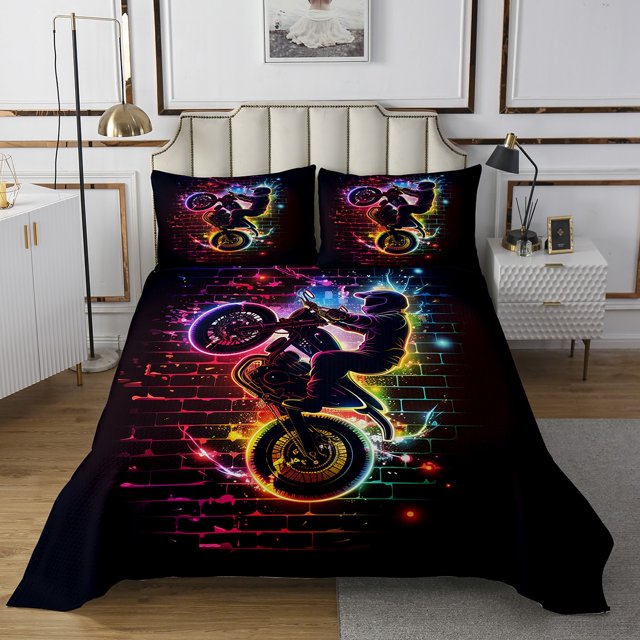 Ensemble de Courtepointe Motocross, Couvre-Lit Sports Extrêmes, Décor de Chambre