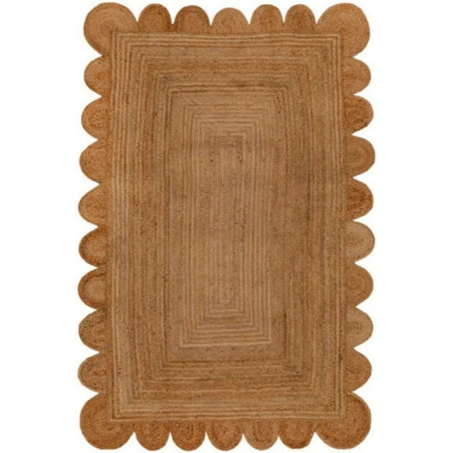 Handmade Braided Natural Farmhouse Jute Scalloped Rugs , Home Décor Natural Jute Rugs & Carpet Size , 2 x 3 Feet ( 60 cm x 90 cm )Rectangle