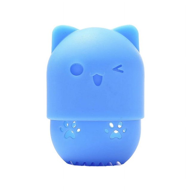 Washable Reusable Cat Shape Makeup Sponge Holder Cosmetic Sponge Drying Holder Rack Silicone Travel Case