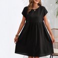 thumbnail image 2 of Yuyuzo Robes d'Été pour Femmes 2025 Coton Lin Manches Courtes Plissées Robe Midi Décontractée T-Shirt Fluide Robe d'Été, 2 of 5