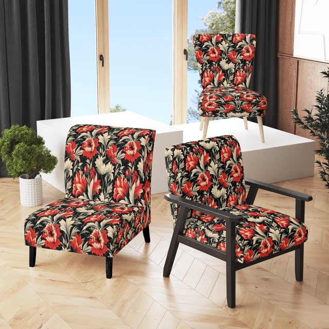 Designart « Victorian Ikat Blooms » Fauteuil d'Appoint Rembourré Ikat Rouge - Fauteuil Victorien pour Chambre