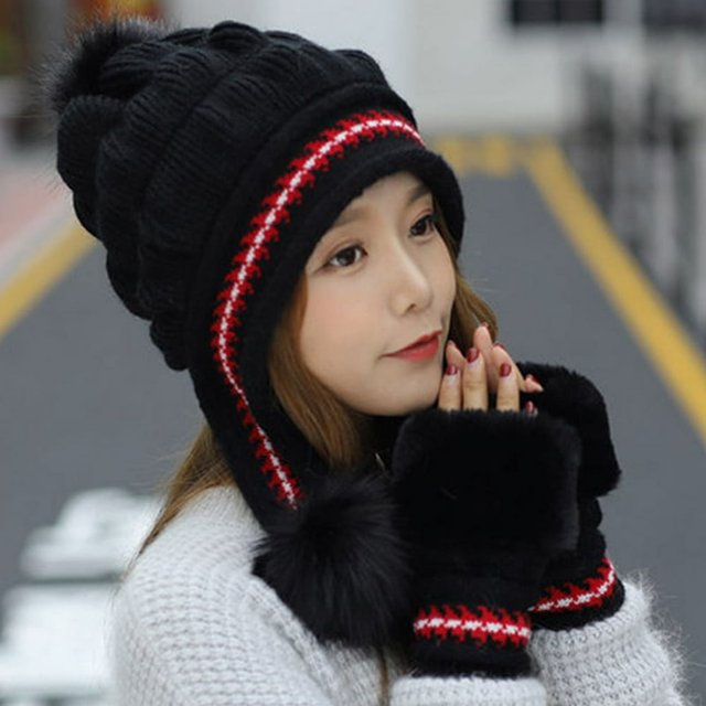 Fashion Hat Winter Woolen Hat Plus Velvet Ear Protection Hat Women Knitted Hat