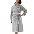 thumbnail image 2 of Soki Premium Womens Plush Soft Robe Fluffy, Warm, Fleece Sherpa Shaggy Bathrobe Gray M, 2 of 3