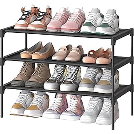 SONGMICS HOME Shoe Rack, Shoe Organizer, Storage Shelf, Upright or Upside Down, Stackable, for Entryway,