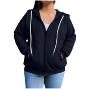 VINUSLI Zip Up Hoodie Women Oversized Solid Color Drawstring Lightweight Hoodies with Pocket Long Sleeve Fall Loose Sweatshirt Dark Blue,XXXXL