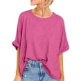 thumbnail image 1 of Plebaso T-Shirts Surdimensionnés pour Femmes Manches Courtes Col Rond T-Shirts d'Été Décontractés Amples Blouses 2025, 1 of 7