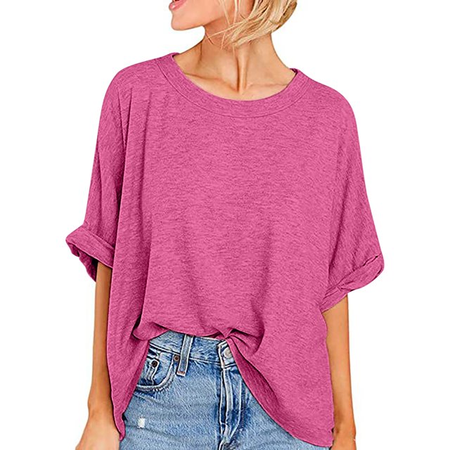 Plebaso T-Shirts Surdimensionnés pour Femmes Manches Courtes Col Rond T-Shirts d'Été Décontractés Amples Blouses 2025