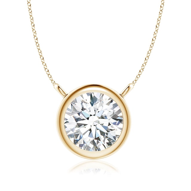 Angara Collier en Diamant Naturel - Collier Solitaire en Diamant Rond Serti Clos en Or Jaune 14 K pour Femmes