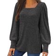 thumbnail image 1 of Meichang Puff Long Sleeve Shirts for Women Plus Size Square Neck Ribbed Knit Tops Solid Loose Fit Side Slit Hem Blouses Spring Trendy Women Tunic Tops, 1 of 6