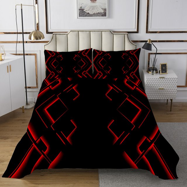 Erosebridal Red Geometry Coverlet Set Twin, Neon Abstract Bedding Set, Stripe Room Decor, 2 Pieces