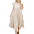 thumbnail image 2 of Ovzne Robes pour Femmes 2025 Robe pour Femme Grande Taille Décontractée Manches Courtes Mi-Longue Plissée Taille Haute Couleur Unie Robe d'Été Manches Courtes Liquidation, 2 of 6