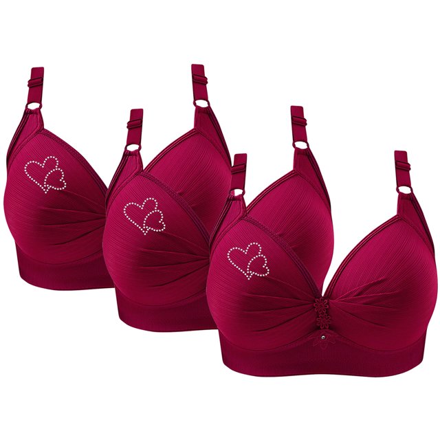 Bras for Women, 3PCS Womans Printing Gathered Together Large Size Daily Bra Underwear No Rims
