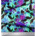 thumbnail image 2 of Soimoi Tissu en Rayonne Imprimé Feuilles & Roses 1 Yard 42 Pouces de Large, 2 of 3