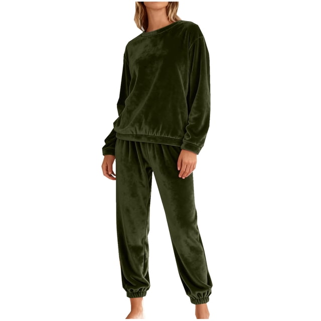 FAIWAD Ensemble 2 Pcs en Velours pour Femmes, Chandail à Manches Longues à Col Rond avec Pantalon, Survêtement en Velours