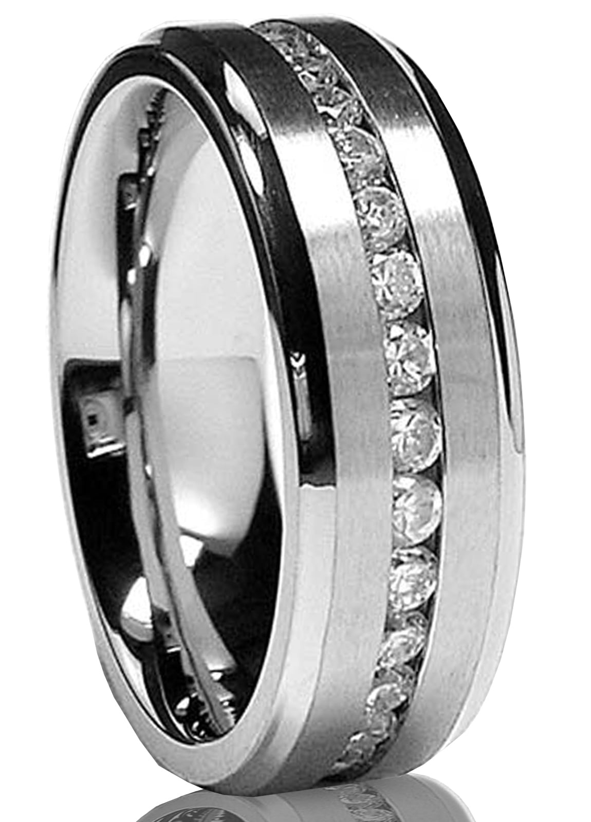 7MM Men's Eternity Titanium Ring Wedding Band with Cubic Zirconia CZ size 7.5