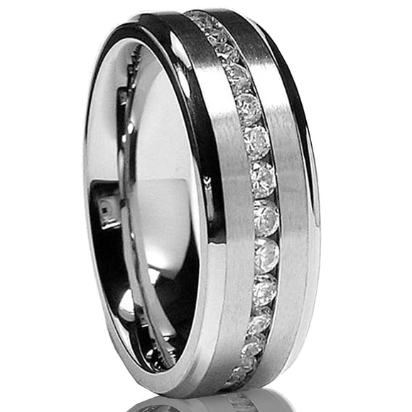 Bague Alliance Éternité pour Homme en Titane 7 mm avec Zircone Cubique CZ Taille 15