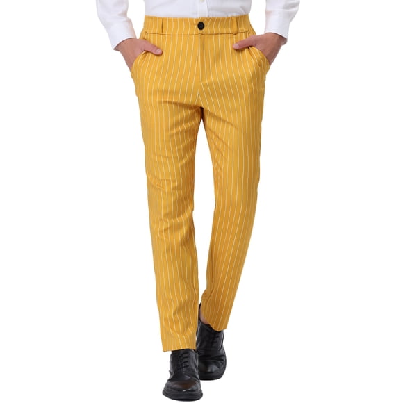 INSPIRE CHIC Men's Pants Stripes Zipper Closure Front Pockets Dress Pants 36 Yellow White
