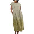thumbnail image 2 of Meichang Robe d'Été en Coton et Lin à Manches Courtes pour Femme, Col Rond, Coupe Ample, Dégradé, Robe Midi, Boho, Décontractée, Imprimée, Robe de Travail, Rétro, Légère, Évasée, Jaune, M, 2 of 5
