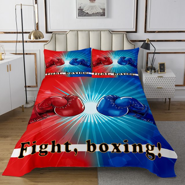 Boxing Quilt Set Boxing Gloves Coverlet Set,Pugilism Game Bedspread Set King,Fighting Competition Quilted Sports Game Room Decor