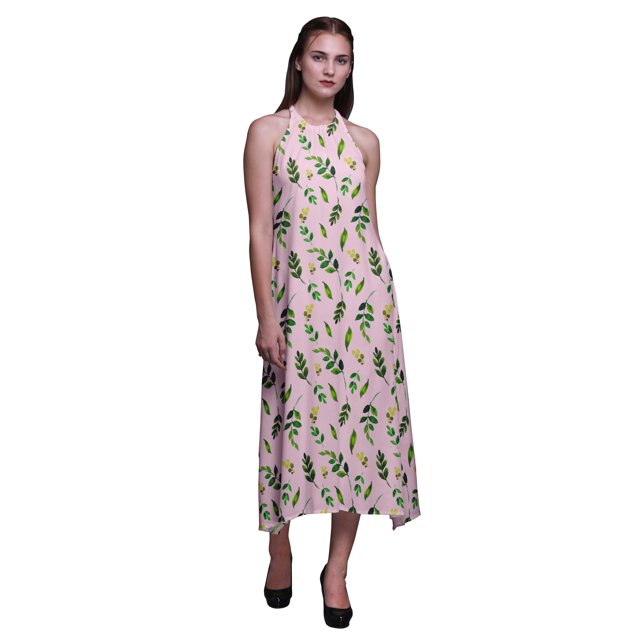 Bimba Robe de Plage Longue Dos Nu à Col Licou Imprimée pour Femmes - Grande