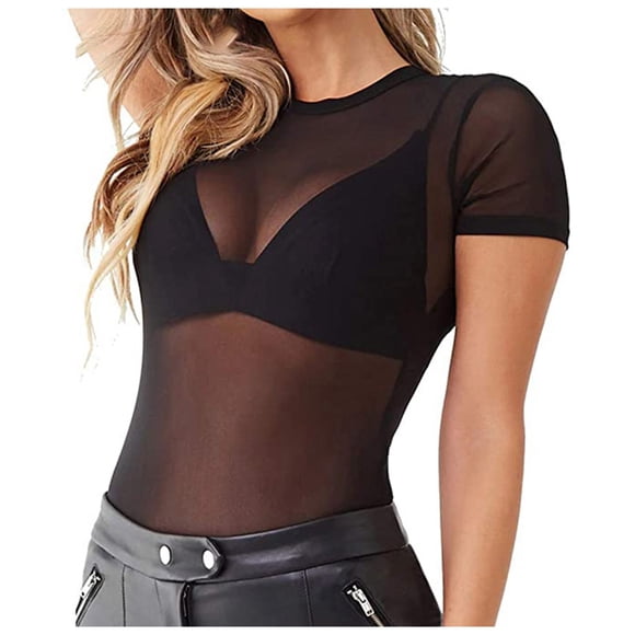 Lixiuxyad Woman's Summer Tops Women's Mesh Tight See Through Base Blouse Short Sleeve T Shirt Top