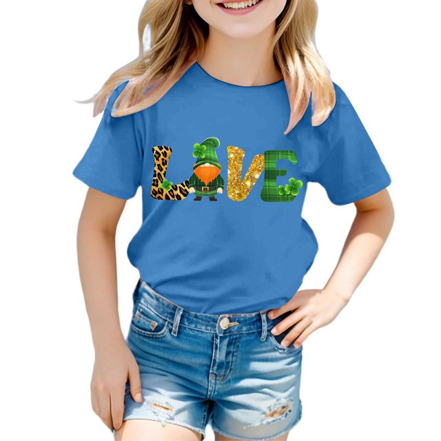 TZEWGL Tops For Toddler Short Sleeve Crew Neck Cartoon Prints Trendy Top For Kids size 4-5T