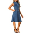 thumbnail image 4 of INSPIRE CHIC Robe Midi en Denim pour Femme Décontractée Sans Manches Robe en Jean Usée S Bleu, 4 of 6