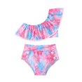 thumbnail image 2 of LSLJS Toddler Baby Girls Tie-Dye Ruffle Swimwear One Shoulder Bathing Suit Bikini Set, Baby Swimwear, 2 of 9